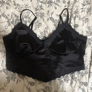 Medium black satin crop top